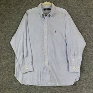 Ralph Lauren Mens Blue White Striped Cotton Button Down Shirt 17.5 32-33